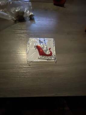 Kmart Red Enamel Crystal Sleigh Christmas Pin Brooch